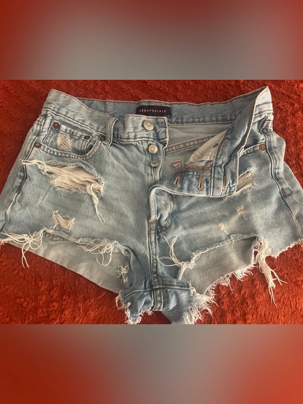 Aeropostale Light Wash Frayed Denim Cutoff Shorts